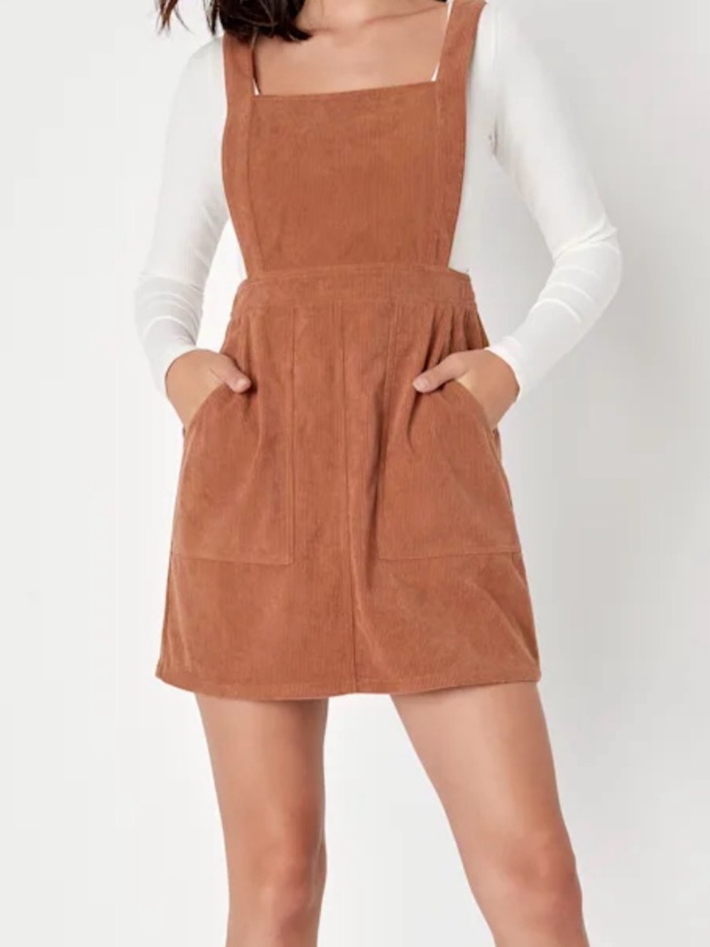 Lulus Embracing Autumn Brown Corduroy Pinafore Mini Dress Size L NWT